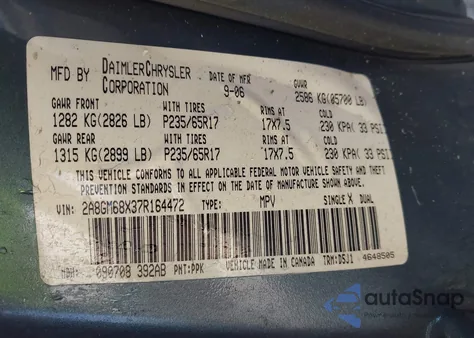 2007 Chrysler Pacifica Touring z USA, uszkodzony, nr VIN 2A8GM68X37R164472